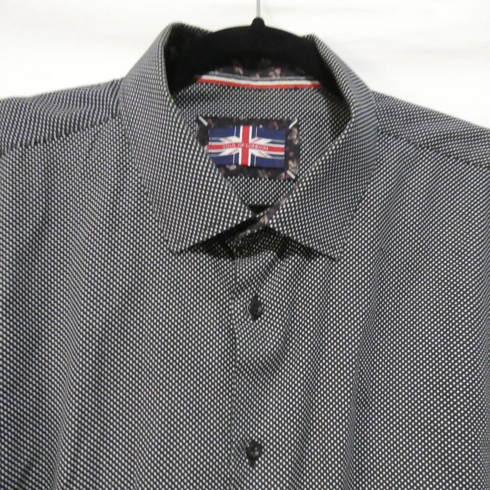 SOUL OF LONDON | 18.5 XXL | Classic Black Dot Patterned Long Sleeve Dress Shirt